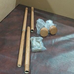 Elegant Wooden Curtain Rod Set w/wall hooks and Finals